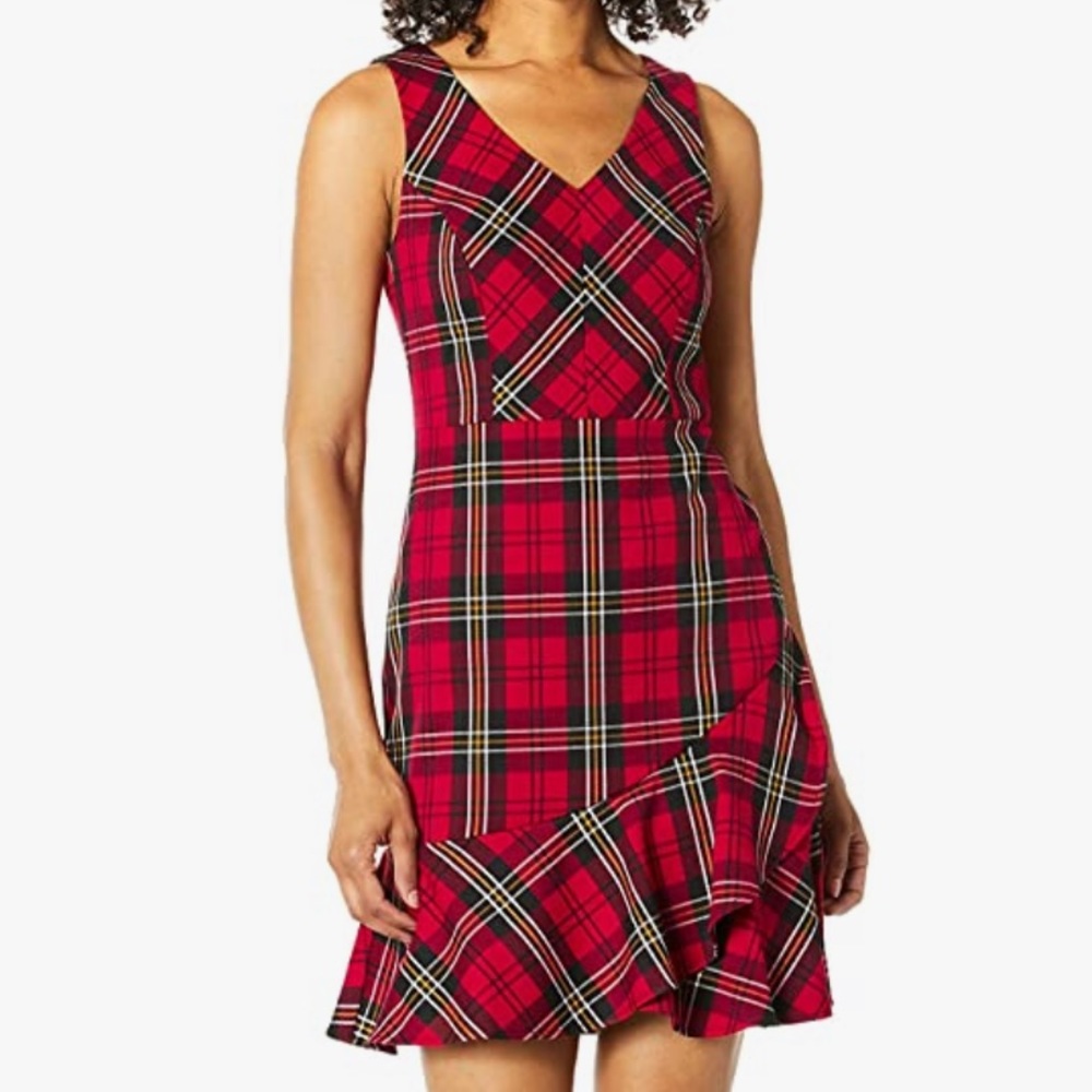 Trina Turk Spumante Red Plaid Ruffle Hem Dress